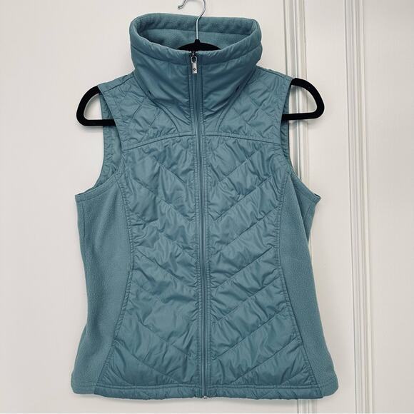 Columbia Blue Insulated Down Jacket Vest Size S Fleece Quilted Full Zip Pockets - Picture 1 of 12